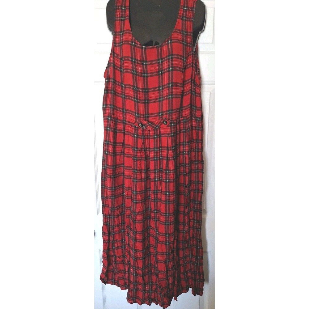 Vintage Jumper Dress Large Red Tartan Plaid Flannel Bedford Fair Dark Academia
